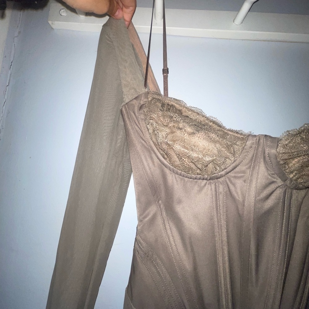 House of CB Beige Lace Midi Dress